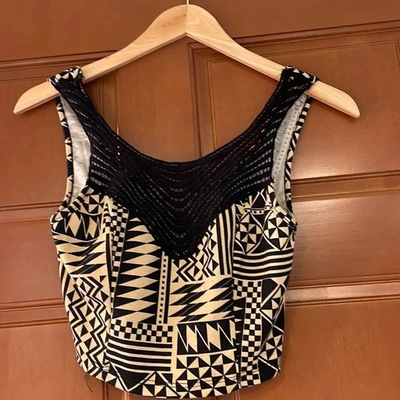 Elodie Tops - ELODIE cream and black womans crop tank top